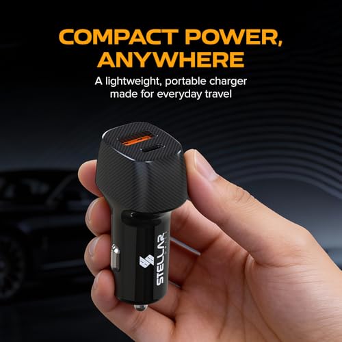 Image of Stellar Drive Fast Car Charger 38W | Dual Port USB C PD (20W) & QC 3.0 (18W) Adapter | 12V /24V Compact Car Charger | Smart Safety Car Charging Plug | Compitable for iPhone, Android, Tablets | XC-16