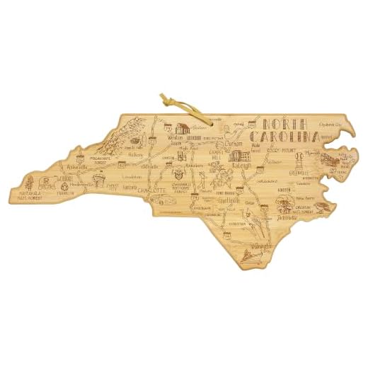 Totally Bamboo Destination North Carolina State Shaped Serving and Cutting Board, Includes Hang Tie for Wall Display