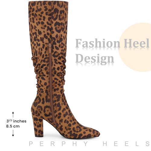 Perphy Wrinkled Pointed Toe Chunky Heel Knee High Boots for Women2
