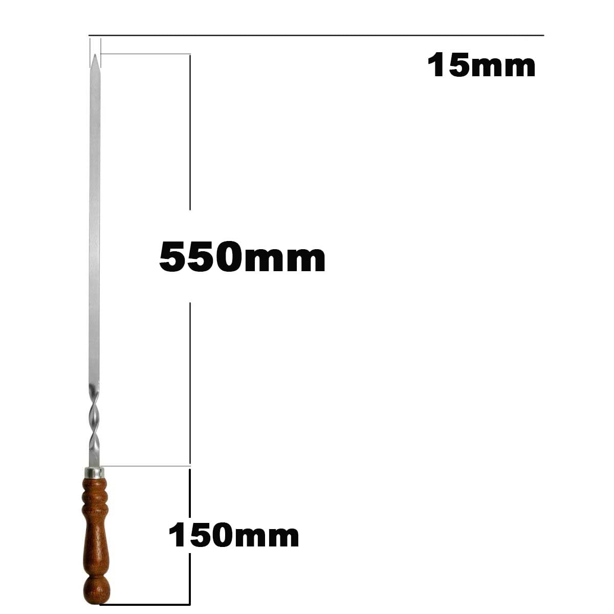 4 spiedini eleganti e stabili in acciaio inox con manico in legno, 70 cm di lunghezza, 1,5 cm di larghezza, 2 mm di spessore