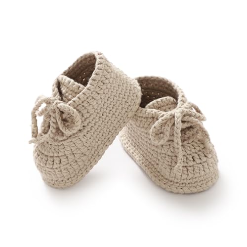 Image of Hadetoto Baby Booties Newborn Cotton Knit Shoes Hand Crochet Soft First Walking Cozy Sneaker for Infant Boys Girls