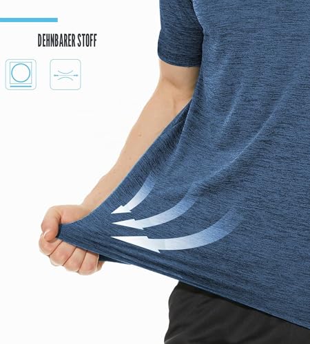 TACVASEN Trainingsshirt Herren Kurzarm Casual T-Shirt Tennis Shirt Basic Tee Tops mit Rundem Ausschnitt, Mittelblau, XXL