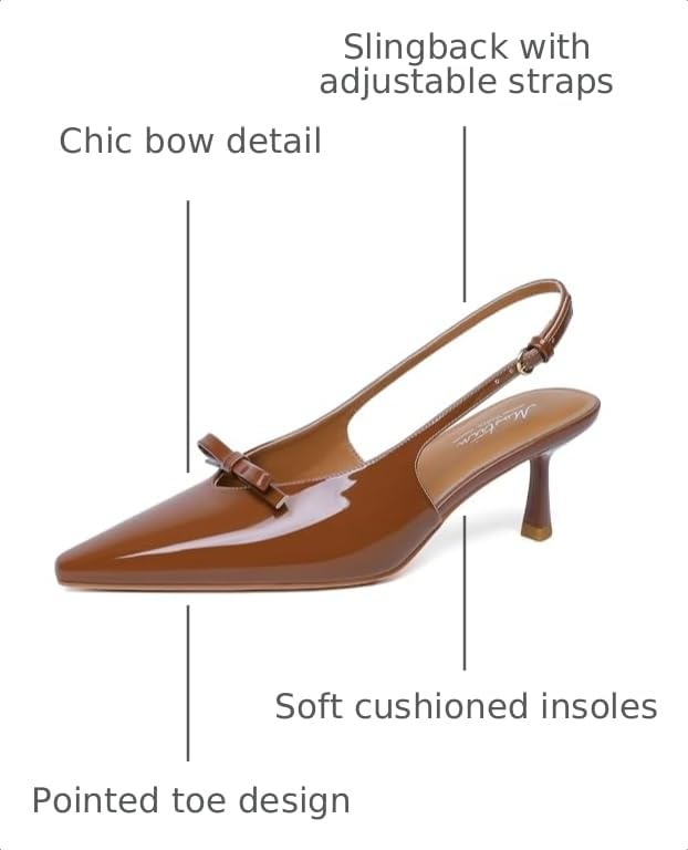 Image of Mostrin Kitten Heels for Women Pointed Toe Pumps Patent Leather Low Heel Slingback Heels with Buckle Dress Shoes for Dating Party Working