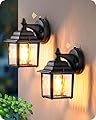 EDISHINE 2 Pack Outdoor Porch Light, Dusk to Dawn Exterior Lighting Fixtures, Modern Outdoor Wall Lights Fixture, Clear Water Ripple Glass, Anti-Rust Waterproof for Front Door Garage Patio, Black
