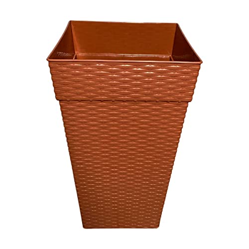 Vaso Polietileno Cachepot Rattan Quadrado Médio Marrom 17,5L Decoração