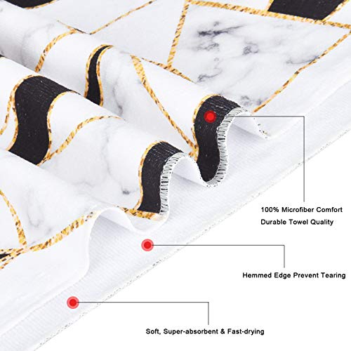 Ikfashoni 7 Piece Marble Shower Curtain Set With Rugs And Towels, Include Non-Slip Rug, Toilet Lid Cover, Bath Mat And Towels, Black White Geometric Shower Curtain With 12 Hooks For Bathroom #TOP5