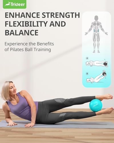 Image of Trideer 9-Inch Pilates Ball, Small Exercise Ball for Yoga, Core Training, Physical Therapy, Balance, Stability and Stretching Pilates Equipment with Inflation Straw (Turquoise)