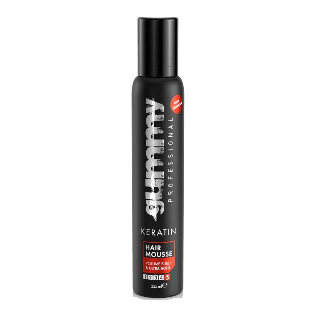 Gummy Professional Keratin Ultra Strong Hold Hair Styling Mousse – 5-Level Hold, Volume Build & Texture Care for All Hair Types – Lightweight, Non-Greasy Formula for Long-Lasting Styling – 225 ml