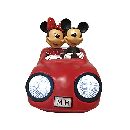 BACKYARD GLORY Disney Mickey and Minnie Mouse Sports Car LED Solar Light Everyday Outdoor Garden Statue, 7 inches Tall, Officially Licensed Disney Product