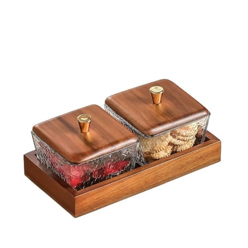 ULTRAWAVE Frutero Plato De Madera Maciza For Aperitivos Y Frutas, Plato De Frutos Secos De Vidrio Con Tapa Fruteros(B)