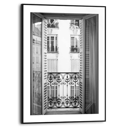 REINDERS Gerahmtes Bild, Französischer Balkon, Wohnzimmer, Bilder, Wanddeko, Room Decor, MDF, Schwarz-Weiß, 40 x 30