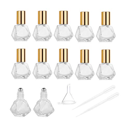 12 Pcs Glass Roller Bottles, 5ml (1/6 oz) Essential Oil Roller Bottles With Gold Cap
