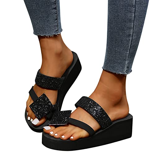Yanzhenglip Wedge Sandals for Women Women's Summer Flip Flops Casual Rhinestone Butterfly Sandals Outdoor Clip Toe Slippers Beach Shoes Fashion