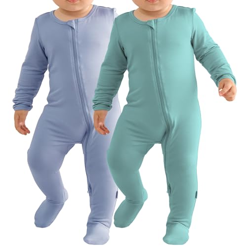 Baby Bamboo Rayon Romper Infant Footies Long Sleeve Double Zipper Outfits 2-Pack One-Piece Jumpsuits