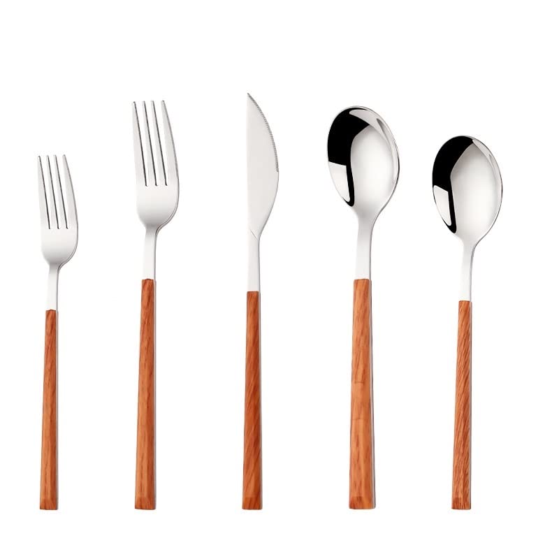 5. Il set di posate in argento satinato è perfetto per casa, hotel, cucina; ideale per l'uso quotidiano, feste, campeggio, picnic, feste, ristoranti, ricevimenti di nozze, ecc.