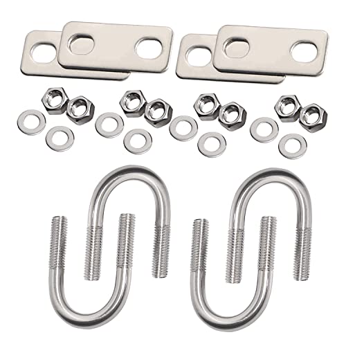U Bolt, 4 Sets 1'' (25mm) Inner Width 304 Stainless Steel M8 Round U-Bolt with Plate Screw Nut Fastener, Suitable for 22/23mm Pipe, Boats, and Other Home and Industrial Applications, Silver