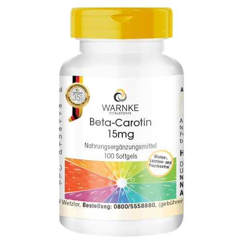Beta Carotin 15mg - 100 Softgels für 100 Tage, Carotinoid, Provitamin A | Warnke Vitalstoffe - Deutsche Apothekenqualität