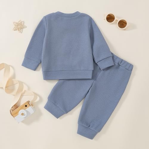 Toddler Baby Boy Fall Winter Clothes Waffle Knit Long Sleeve Sweatshirt Pants Set MAMA'S BOY Embroiderey Outfit Set - Image 4