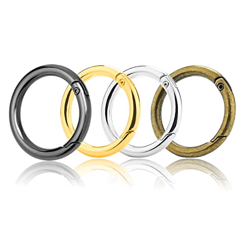 Image of 12Pack 1 Inch Spring O Ring Clip Keychain, 4 Colors Round Carabiner Clip Keyrings Snap Hook Buckle for Purse Shoulder Bag Chain Ring Clip Replacement Paracord Keychain Lanyard Leather Repair Hardware