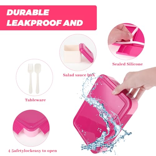 Sprifityy Brotdose Kinder mit Fächern,1330 ml auslaufsichere Lunchbox, geeignet für Schule,Picknick,Reise-Lunchbox,geeignet für Erwachsene, Mädchen & Jungen, mikrowellen-/spülmaschinenfest (Rot)