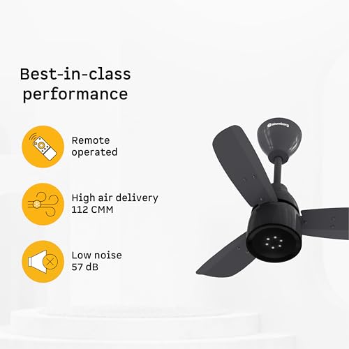 Image of atomberg Renesa Enzel 600mm BLDC Ceiling Fan with Remote | BEE 5 star | High Air Delivery | LED Speed Indicator | Low Noise | Sleek Design | Power Saving | 3 Year Warranty | Pebble Grey