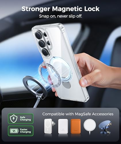 Image of FNTCASE for Samsung Galaxy S26-Ultra Case: [360 Spin Magnetic Stand] [Compatible with Magsafe] [Screen Protector] Clear Magnetic Phone Cases Anti Yellowing Shockproof Protective Phone Cover - Clear