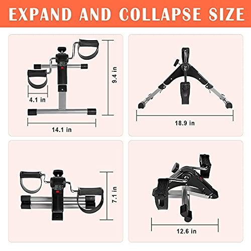 TABEKE Pedal Exerciser, Under Desk Bike Stationary Pedal Exerciser for Arm and Leg Workout, Portable Folding Sitting Desk Cycle