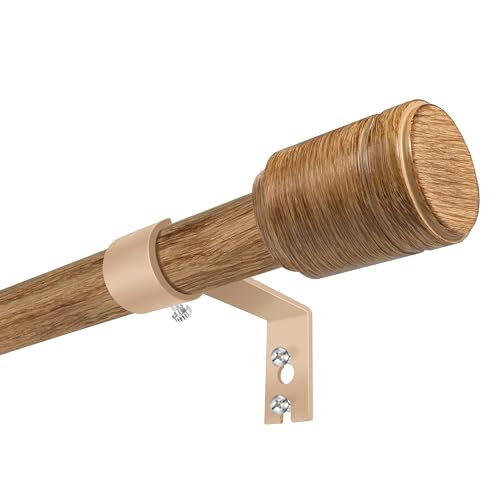 5/8” Diameter Curtain Rods 30-90 Inch, for 30-84 Inch Windows, Adjustable Splicing Wood Grain Curtain Rods for Windows with Brackets, Window Rod Long Small Curtains Rod, 1 Pack