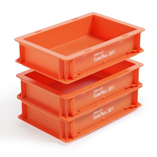 Image of KBDcraft Stackable Storage Bin - Heavy-Duty Plastic Organizer Box and Tray with Straight Walls, small plastic bin totes for storage, 12 inchx8 inchx3 inch, 0.5Gal, Orange, 3 Pack