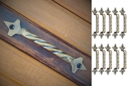 Image of Mix&Match Cast Iron Twisted Handle - 6 Inch Antique Brass Finish | Rope Style Cabinet, Wardrobe, Cupboard & Furniture Door Handle | Pack of 10 Pcs with Screws