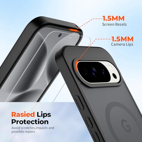 Image of SUPFINE Magnetic for Google Pixel 10 Pro XL Case with Screen Protector, (Built-in Magnets) ((Military Grade Drop Protection) Slim Translucent Shockproof Phone Case,Titanium Gray