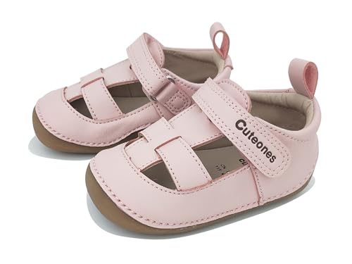 Baby Sandals, Microfiber Leather, Hook and Loop Closure, White and Pink
