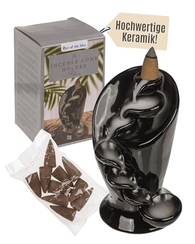 Out of the blue R&uuml;ckfluss R&auml;ucherkegelhalter Keramik &ndash; dekorativer Incense Burner mit mystischem Wasserfall Effekt &ndash; Ma&szlig;e 13 x 7,5 cm &ndash; inkl. 10 R&auml;ucherkegeln Vanille Duft