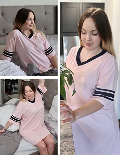 Ekouaer Women's Nightgown, Cotton Novelty Sleepshirts V Neck Short Sleeve Sleep Shirt Loose Comfy Pajama Sleepwear S-Xxl #TOP1