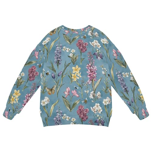 JUNZAN Flowers Hyacinths Butterflies Blue Kids Boys Hoodie Sweatshirt Fleece Kids Hoodies Boys Sports 4T2