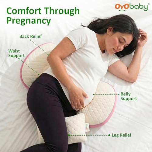 Image of OYO BABY Pregnancy Pillow H-Shape Adjustable Maternity Pillow | Velcro-Fit Belly & Back Support for Side Sleeping | Relieves Waist, Hip & Back Pain | Compact Pregnancy Support Pillow for Comfort- Pink