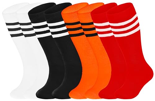 YMYDYFC Toddler Soccer Socks Girls Soccer Sock For Youth Baseball Softball Tee-ball Knee High 1-10T 4 Pack Orange/Red/White/Black Stripe 30CM(1-3 Years)