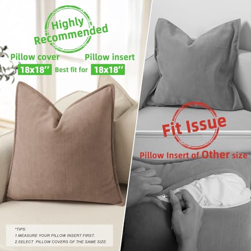 ZWJD Khaki Pillow Covers 18x18 Set of 2 Chenille Throw Pillow Covers with Elegant Design Soft and Luxurious Decorative Throw Pillows for Couch, Bed, and Home Decor