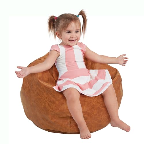 FDP Rustic Kid 22' Bean Bag Chair, Furniture for Kids, Perfect for Reading, Playing Video Games or Relaxing, Alternative Seating for Classrooms, Daycares, Libraries or Home - Hazelnut