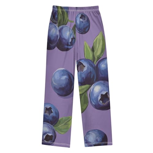 Blueberry with Leaf Boys Long Pants Soft Trousers Elastic Waist Kids Lounge Bottoms with Pockets S-XL2