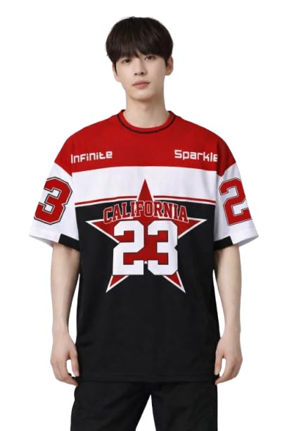 Image of Men's Polyester Oversize Printed T-Shirt, Color Block, Round Neck, Regular Fit, Urban Streetwear Theme