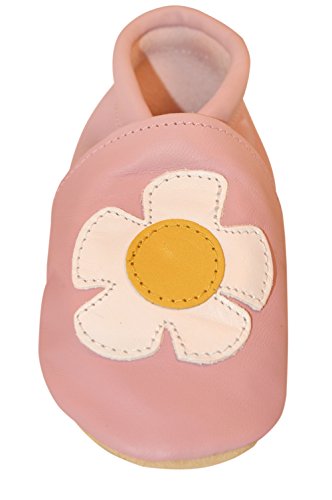 Scarpe da bambino Three Little Imps fatte a mano in morbida pelle -Graziosa margherita su sfondo rosa chiaro 6-12m (DYPP)