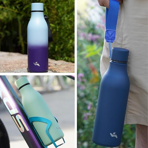 Image of Konokyo Insulated Water Bottle with Strap,18 oz Double Wall Stainless Steel Vacuum Bottles Metal Water Flask,Ice Blue