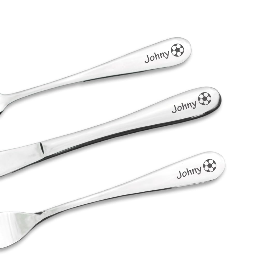 Personalised Engraved Childrens Cutlery Set Christening Birthday Kids Gift Idea (Football) — image 1