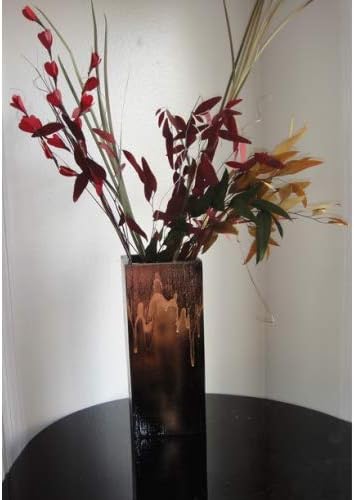 IGC Floor/Table Wood Vase - Art Flow Design Gold/Black Distressed - Handmade Decorative Vintage Wood Modern Vase (10")