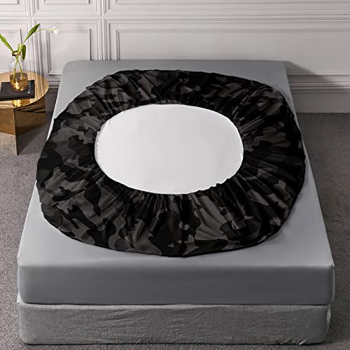 Bsntho Camouflage Sheet Set Queen Size,Grey Black Fitted Sheet For Kids & Child,Children Bedding Set,Bed Sheet With 16" Deep Pocket,Printed Bedding Sheets,100% Microfiber,Soft And Breathable #TOP4