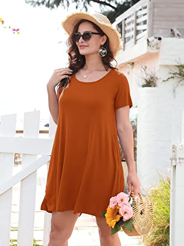 Belaroi Women's Short Sleeve Swing Plus Size Dresses Casual Summer Basic Solid T Shirt Dress With Pockets(3X,Dark Orange) #TOP2
