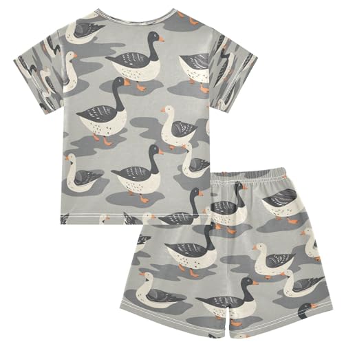 senya Short Sleeve Pajamas Sets Summer Cotton Sleepwear Black White Geese2
