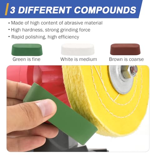 Image of SCOTTCHEN 6inch Buffing Polishing Wheels 1 /2 inch Arbor Hole,Fine (40Ply) / Medium (30Ply) for Bench Grinder,with Buffing Polishing Cutting Compound 3.4 Oz.Kit