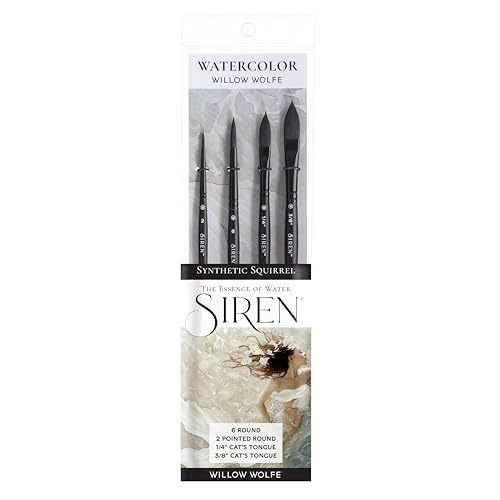 Willow Wolfe Siren Artist Watercolor Brush Set, Premium Blended Synthetic Black Squirrel Hair, Floral Set of 5 Brushes (1100SET4)